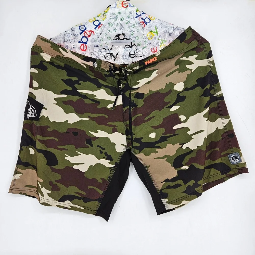 Hawaiian Island Creations HIC Swim Trunks Mens‎ 50 Camouflage Drawstring Summer